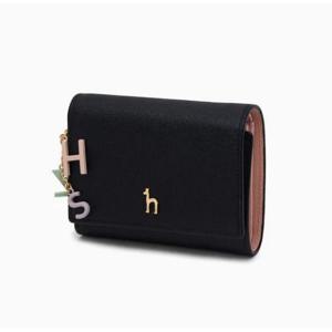 [헤지스ACC] 블랙 가죽 골드퍼피 로고 레터링장식 3단 반지갑 HIWA5E605BK