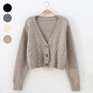 브이넥 여성 간절기 니트 따뜻한 꽈배기 숏가디건