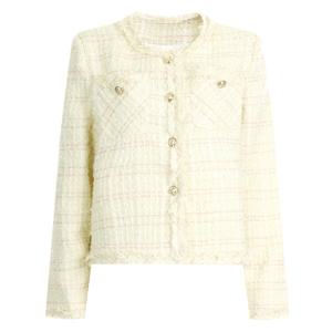 샵앤) 여성 노카라 앞포켓 체크 패턴 간절기 트위드 자켓 JVL-WJK-20283-아이보리