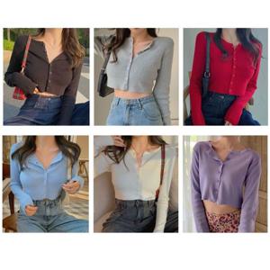 여성 쫀쫀한 신축성 숏 크롭 트렌디 가디건