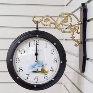 GB2284 무소음 큐빅 양면 벽시계 진밤색 풍차 한국