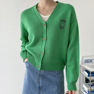 샵앤) 스마일 국산 여성 단추Y오픈 세미크롭 데일리 긴팔 니트 가디건 21DS-WCD-2895-오트밀