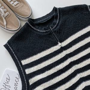 샵앤) 여성 라운드 넥 단가라 집업 레이어드 니트 조끼 DGB-WVS-4141-블랙