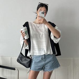 샵앤) 여성 시스루 펀칭 여리핏 데일리 7부 블라우스 CAT-WBL-4239-블랙