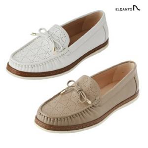 [엘칸토(여성화)]여성 엠보 펀칭 리본 로퍼 LCWC08U513 (베이지,화이트)