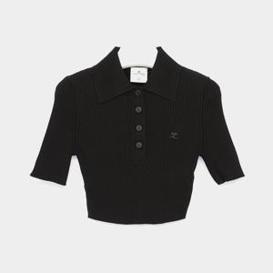 꾸레쥬 25SS 카라 크롭 반팔 여성 니트 125MP0046FI0001 9999