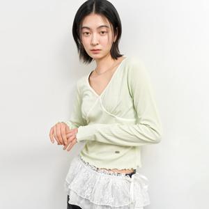 WOMAN 배색 아일렛 브이넥 티셔츠 [APPLE MINT] / WBE2L01525