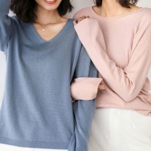 브이넥 얇은니트 티셔츠 베이직 캐주얼 데일리룩 여성