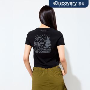 프레시벤트 여성 워싱 크롭 캠핑 핸드드로잉 그래픽 반팔티셔츠 (BLACK) DWRS98053-BKS
