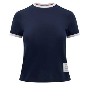 [톰브라운]RWB 트리밍 링거 반팔티 네이비 FJS075A 00042 415