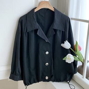 샵앤) 여성 테일러드 카라넥 밑단스트링 바스락 7부소매 셔츠 DGB-WBL-4337-블랙