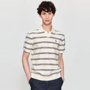 헤지스남성 스트라이프 슬릿넥 반팔 티셔츠 HZTS5B407CR