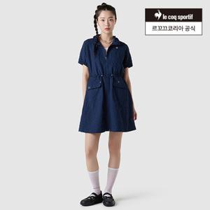 [르꼬끄공식] 여성 크링클 시어서커 풀집 반팔 원피스 (QQ222OOP51)