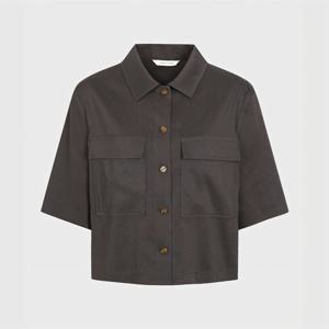 [캐리스노트]24년 봄 여름 데일리룩 셔츠카라 아웃포켓 숏 블라우스 다크그레이 CN4MBL402-G