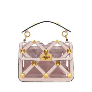 VALENTINO GARAVANI 파스텔 핑크 폴리머 소재 및 가죽 미디엄 로만 스터드 핸드백 2W2B0I82SEA 76T