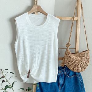 샵앤) 여성 라운드넥 립텍스처 데일리 골지 민소매 니트 티셔츠 JR-WKN-4421-아이보리