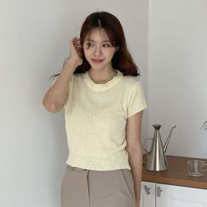 샵앤) 국산 여성 라운드넥 부클 5컬러 반팔 니트 티셔츠 JLE-WKN-4425-아이보리