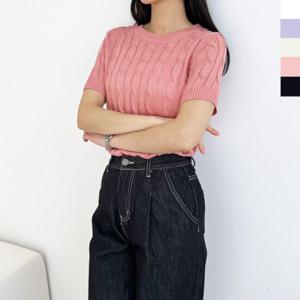 샵앤) 국산 여성 여름 라운드 꽈배기 반팔 니트 WDM-WKN-2LPPT1002