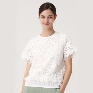 샵앤) 여성 노카라 블라썸 레이스 안감 내장 반팔 블라우스 CL-WBL0446