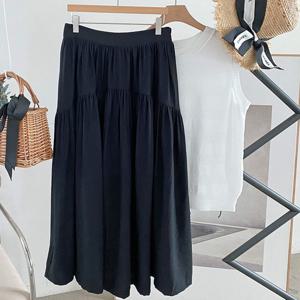 샵앤) 여성 뒷밴딩 2단주름 시원하고 편안한 롱 스커트 DGB-WSK-4573-블랙