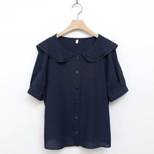 샵앤) 국산 여성 피터팬카라 퍼프 일자핏 반팔 블라우스 REI-WBL-4576-네이비