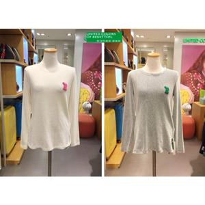 베네통(BATS96511) 솔리드 N 스트라이프 골지티셔츠