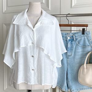 샵앤) 여성 넓은 카라넥 이중케이프 언발 얇은 블라우스 DGB-WBL-4569-아이보리