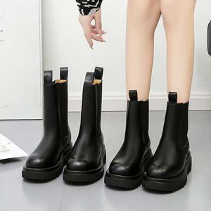 베이직 모던 2종 레더 라운드 여성 통굽 첼시부츠