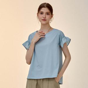 샵앤) 여성 라운드넥 밴딩셔링 루즈핏 페미닌 반팔 블라우스 CL-WBL0379