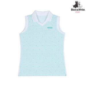 [블랙앤화이트] 여성 카라변형 프린트 민소매 9809LCOS_MINT