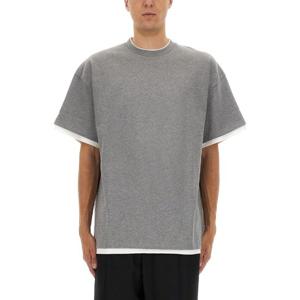 질샌더 그레이 레이어드 헴 루즈 핏 크루넥 티셔츠 J61GC0002 J