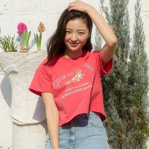 [올리브데올리브]그래픽 포인트 크롭 반팔 티셔츠 (OH5ME364)