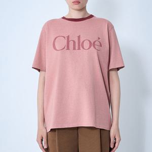 25 FW 끌로에 오버사이즈 로고 프린트 컬러 트림 넥라인 반팔 티셔츠 핑크 CH25AJH201736B1