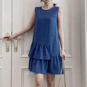 샵앤) 국산 여성 2단프릴 H라인 민소매 미니 원피스 SML-WDR-4579-아이보리