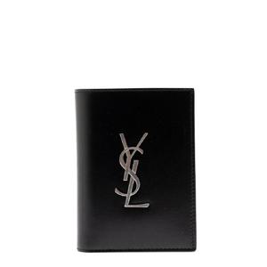 SAINT LAURENT YSL 메탈 로고 맨 블랙 가죽 지갑 6687350SX0E1000
