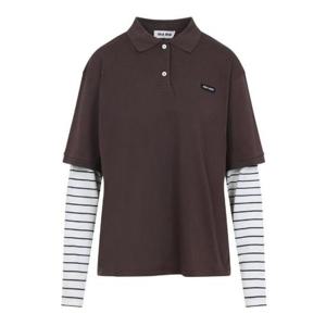 미우미우 롱슬리브 레이어드 폴로 셔츠 MJL076SOOO17OR F0RQMCACAOBLUTALCO TP944464206