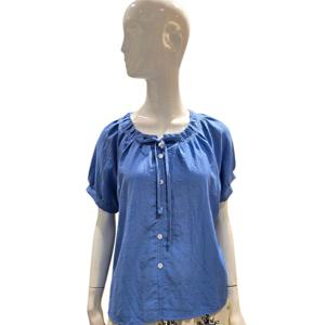 [에이비에프지]넥라인 셔링 리본끈 반팔 블라우스 AGNZ3HB39H