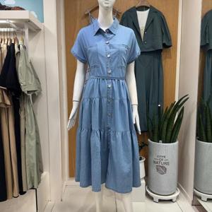 클리지 DP01 허리 끈 셔츠형 청 원피스 CP6WOP01