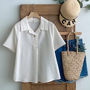 샵앤) 국산 여성 카라 루즈핏 반단추 반팔 블라우스 REI-WBL-4590-크림