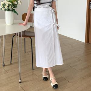 샵앤) 국산 여성 뒷밴딩 리본 바스락 롱 랩스커트 STJ-WSK-4607-아이보리