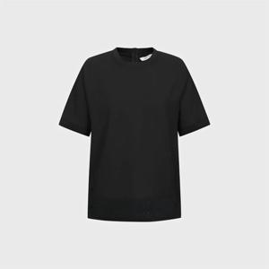 [캐리스노트]24년 봄 여름 데일리룩 라운드넥 니트 배색 반팔 블라우스  CN4MBL403-GB