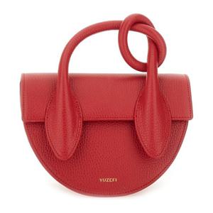 유제피 레드 텍스처드 가죽 플랩 탑 핸들 백 YUZPF25 HB PRZ L0