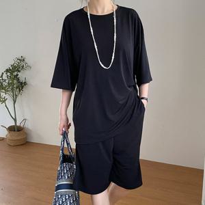 나야홍 / 빅사이즈 506 여유핏감밴딩반바지세트 DBAU800