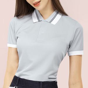 샵앤) 국산 여성 두줄 배색 카라넥 배색 반팔 쿨론 골프 티 SC-WSH-G0001