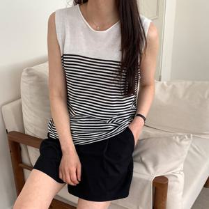 샵앤) 여성 돌돌이 단가라 여름 민소매 니트티셔츠 21DS-WKN-4618-화이트