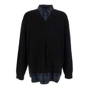 JUUNJ Check Shirts Layered V-Neck Sweater JC5851P515BLACK