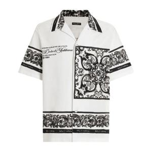 돌체앤가바나 블랙 바로크 프린트 반팔 코튼 셔츠 G5JH9TII7HN