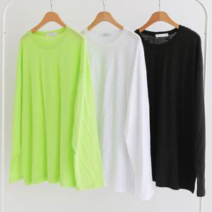 남여공용 여름 오버핏 면 긴팔 티셔츠 5C-TSS-Q040-화이트