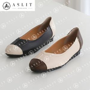 [애슬릿] 발 편한 여성 투톤 절개 웨지 통굽 플랫 슈즈