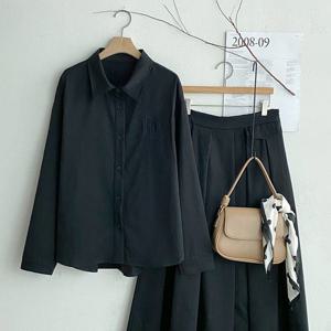 샵앤) 여성 카라넥 심플 자수 긴팔 블라우스 셔츠 DGB-WBL-4763-블랙